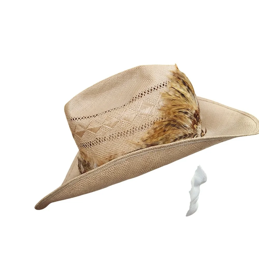 Stetson Roadrunner Vintage Straw Cowboy Hat Feather Band Bryantcote Finish Sz7